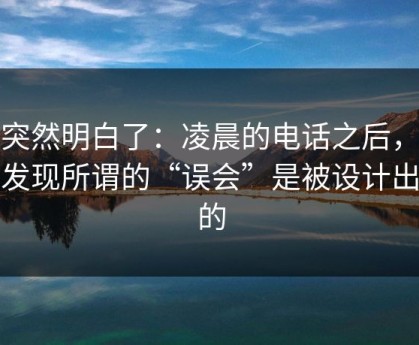 我突然明白了：凌晨的电话之后，我才发现所谓的“误会”是被设计出来的
