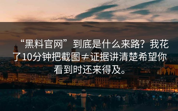 “黑料官网”到底是什么来路？我花了10分钟把截图≠证据讲清楚希望你看到时还来得及。