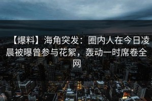 【爆料】海角突发：圈内人在今日凌晨被曝曾参与花絮，轰动一时席卷全网