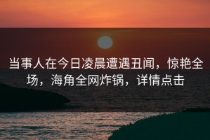 当事人在今日凌晨遭遇丑闻，惊艳全场，海角全网炸锅，详情点击